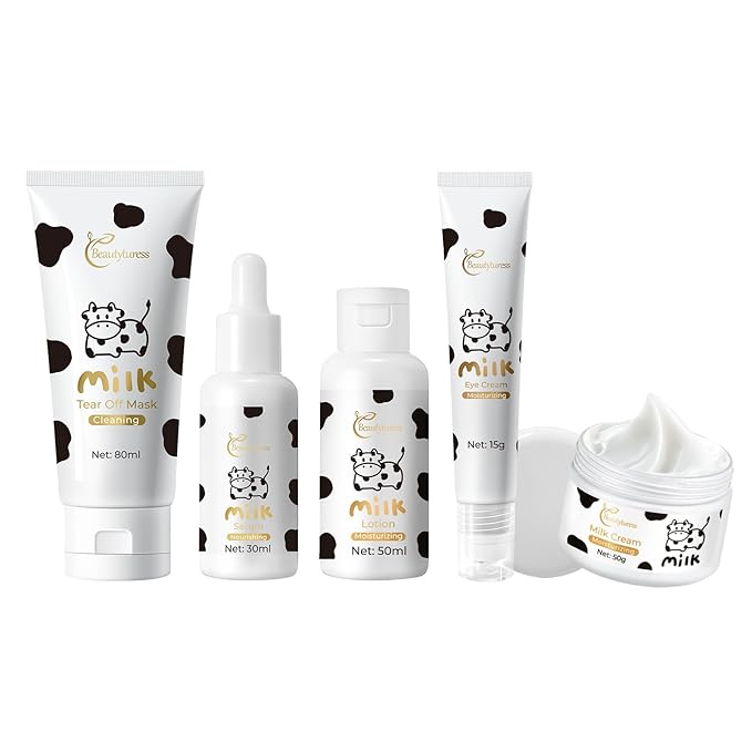 5 Piece Milk Face Skin care Kit for Teens - Including Tear Off Mask , Moisturizer, Eye Serum, and Facial Cream, Travel Essentials - Ideal for All Skin Types, Skincare for Girls 10-12