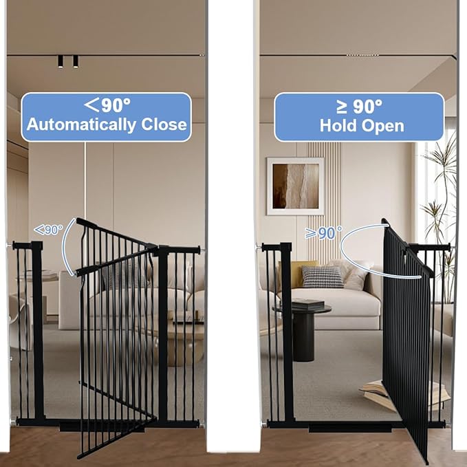 40.55" Extra Tall Baby Gate for Stairs-71.3"-76.7" Wide 1.37" Ultra Narrow Spacing Extra Wide Pet Cat Gate Dog Gate-Auto-Close Pressure Mounted Dog Door for Pets and Kids,Black