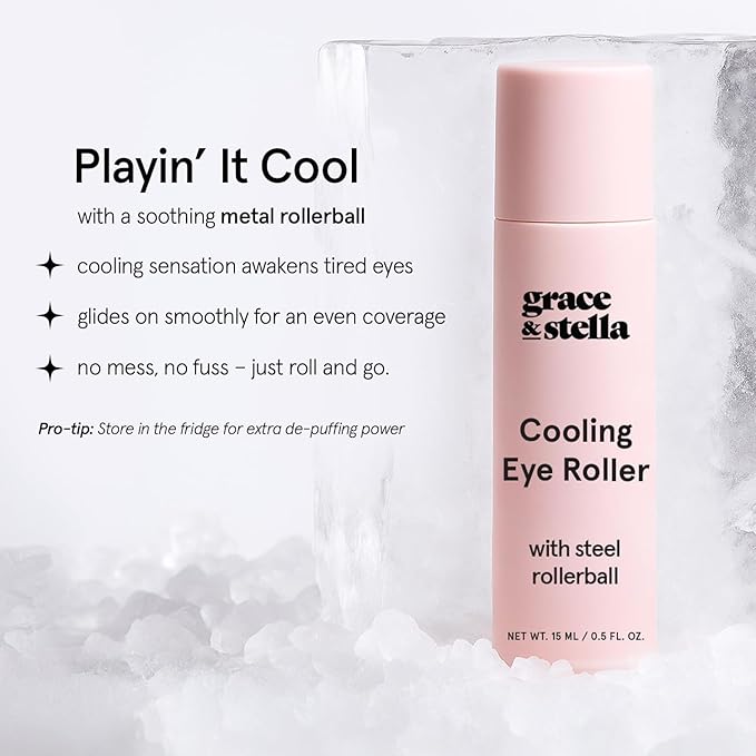 grace & stella Under Eye Brightener with Cooling Metal Rollerball - Centella Asiatica & Caffeine Eye Serum for Puffy Eyes - Travel Essentials - Under Eye Cream - Travel Essentials (15ml / 0.51floz)