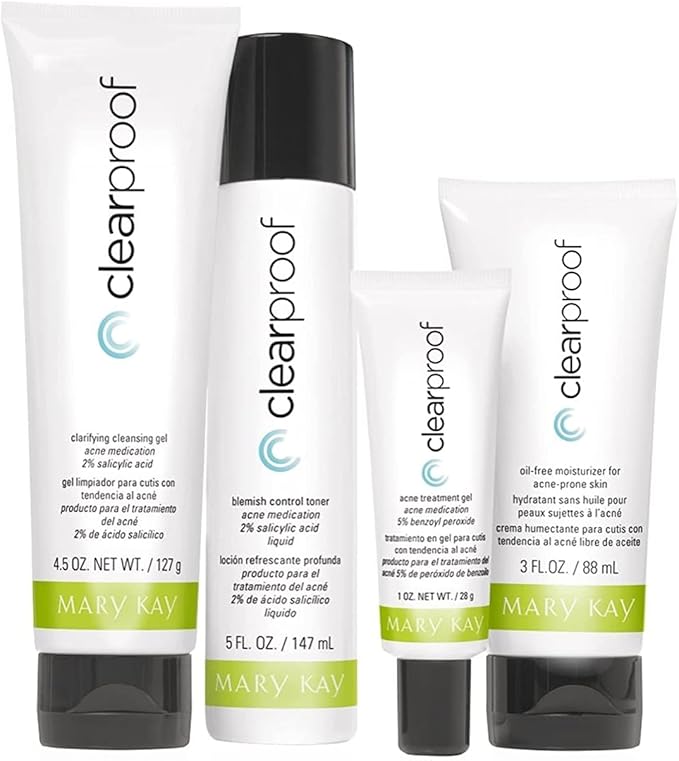 Clear Skin 4-Step Acne Treatment Set – Cleanser, Toner, Acne Gel & Oil-Free Moisturizer for Oily and Acne-Prone Skin