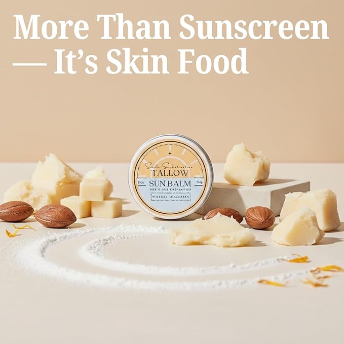 Tallow Sun Balm, tinted - with grassfed tallow, castor oil, zinc oxide | Mineral Sunscreen | Natural, Clean, Organic | Reef Safe, Ocean Friendly | Spf 30 - suitable for sensitive skin (2 oz) (Fair)