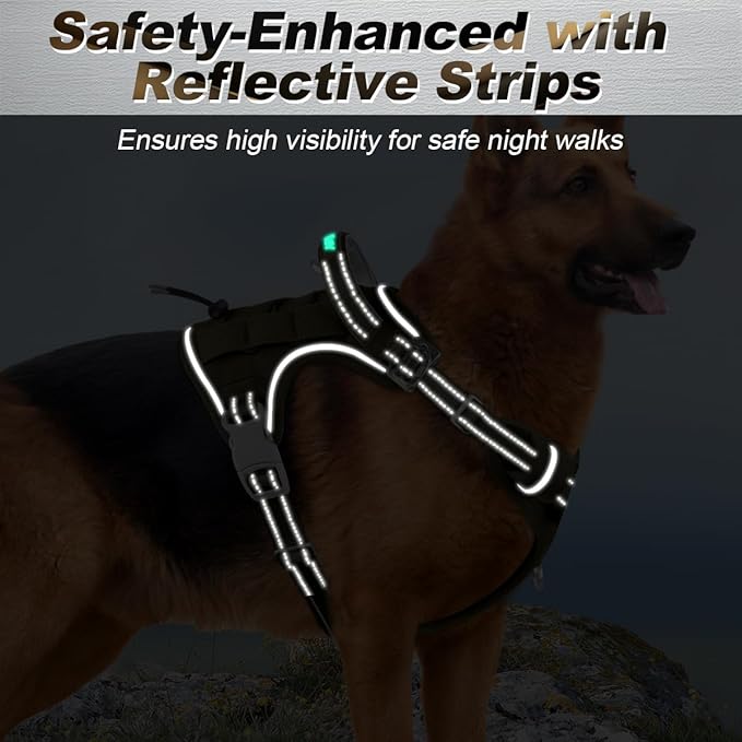 BARKBAY Service Dog Vest Tactical Dog Harness Medium Large Sized Dog Tags Personalized No Pull Adjustable Harness Reflective K9 Working Training Easy Control Military MolleSystem(Army Green,L)