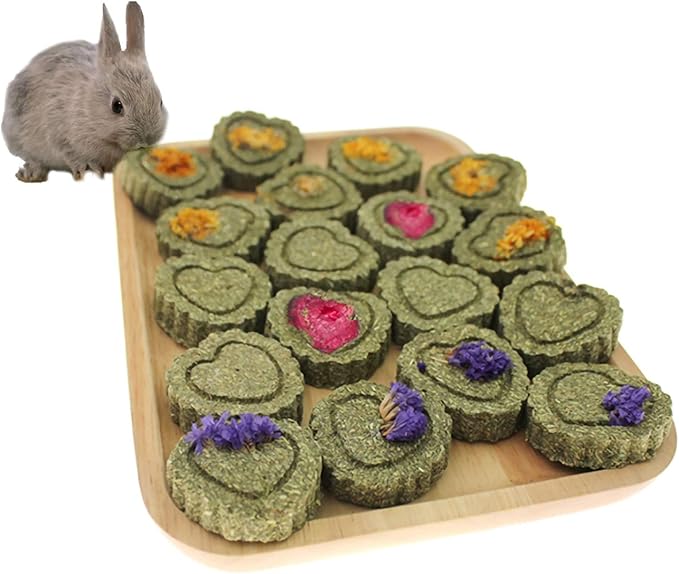 36Pcs Bunny Chew Toys,Natural Timothy Hay Handmade Grass Cakes Molar Treats for Bunny Chinchilla Guinea Pig Dwarf Rabbit Improves Teeth Health