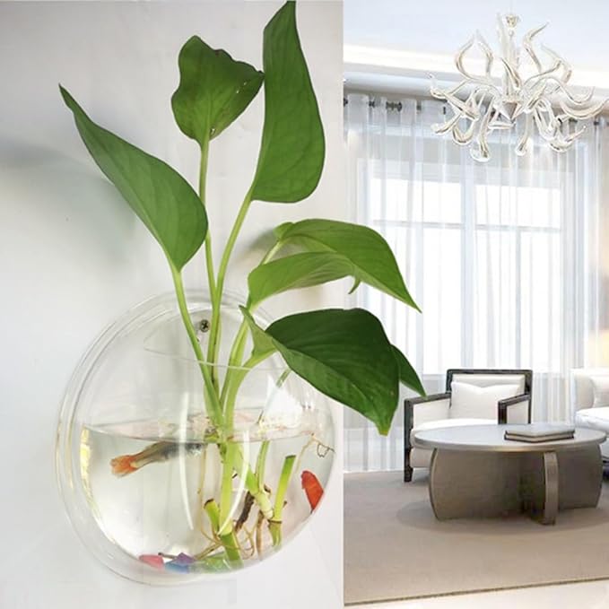 Acrylic Wall Mounted Mini Aquarium Fish Tank & Modern Hanging Planter Pot - Space-Saving Home Decor (Mirror)