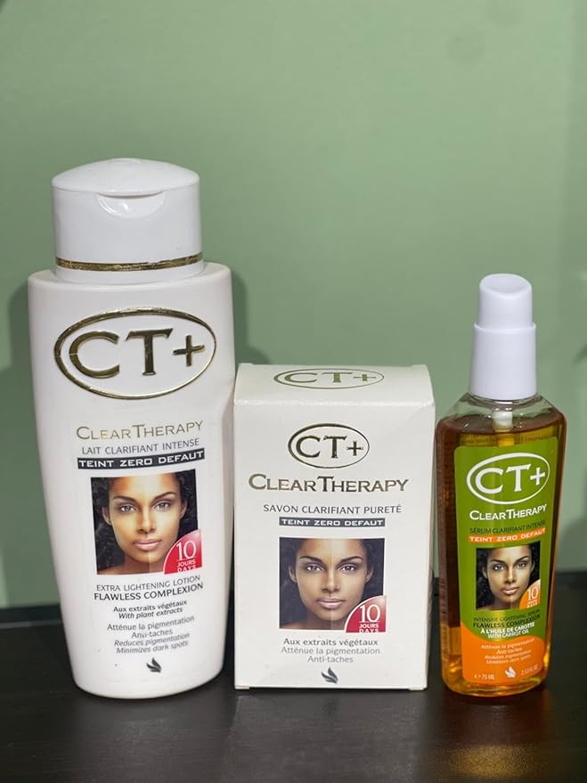 CT+ Clear Therapy Skin Lightening Set, 3-Piece Beauty Kit with Lotion, Soap and Serum, 10 Day Treatment
