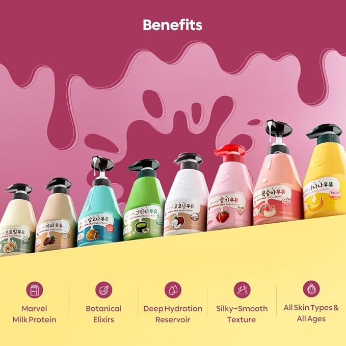 Kwailnara Strawberry Milk Body Wash & Lotion Set (19.75 Oz Each) – 2-Piece Korean Skincare Duo for Hydrated & Smooth Skin | Milk Protein, Royal Jelly & Exfoliating Strawberry Extract | Paraben-Free