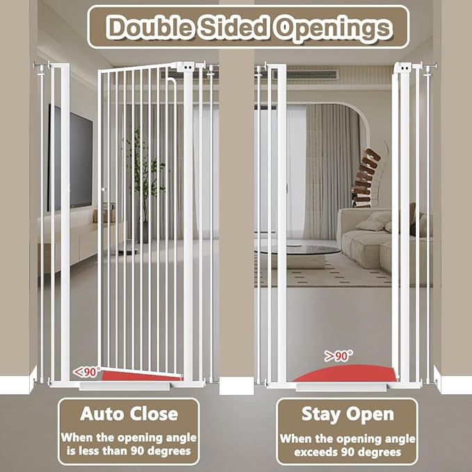57" Extra Tall Cat Pet Gate for Doorway, 57.4"-62.2" Wide Pet Gate for Cats Walk Through, Auto Close Tall Baby Gates with Door, Child Safety Gate Indoor Stairs, Cat Proof Gate for Dog, White