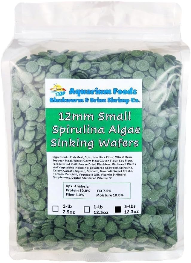 Aquatic Foods Inc. 12mm - 1/2" Small Sinking Wafers of Algae, Spirulina, Veggies for All Tropical Fish, African Cichlids, Shrimp, Snails, Crabs, Catfish, Plecos..…3-lbs 12.3oz Clear Bag