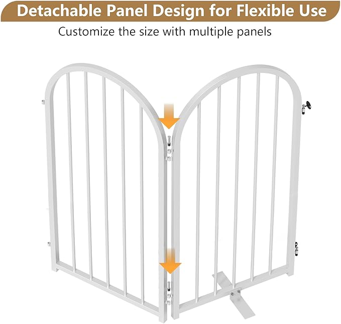 Full Metal Dog Gate with Door for Indoor Outdoor, 32" Tall Free Standing Pet Dog Fence, 108" Extra Wide Pet Gates for Stairs, Hallways, Doorways, Kitchen, Decks, Yards (White, 6 Panels)