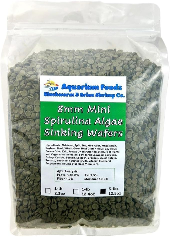Aquatic Foods Inc. 8mm - 1/3" Mini Sinking Wafers of Algae, Spirulina, Veggies for All Tropical Fish, African Cichlids, Shrimp, Snails, Crabs, Catfish, Plecos.…3-lbs 12.5oz Clear Bag