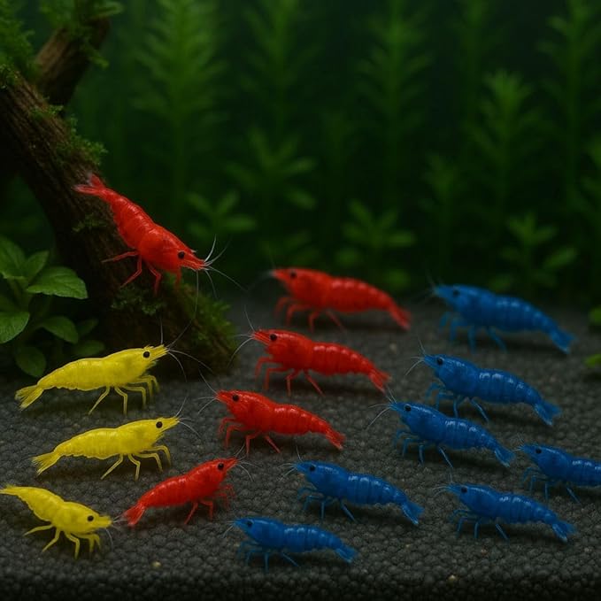 3 Yellow & 3 Blue & 3 Fire Red Three Mix Colors Live Shrimps Freshwater Shrimp High Grade Live Shrimps – Freshwater Shrimp Aquarium Inverts –Live Arrival Guarantee (Pack of 9+)