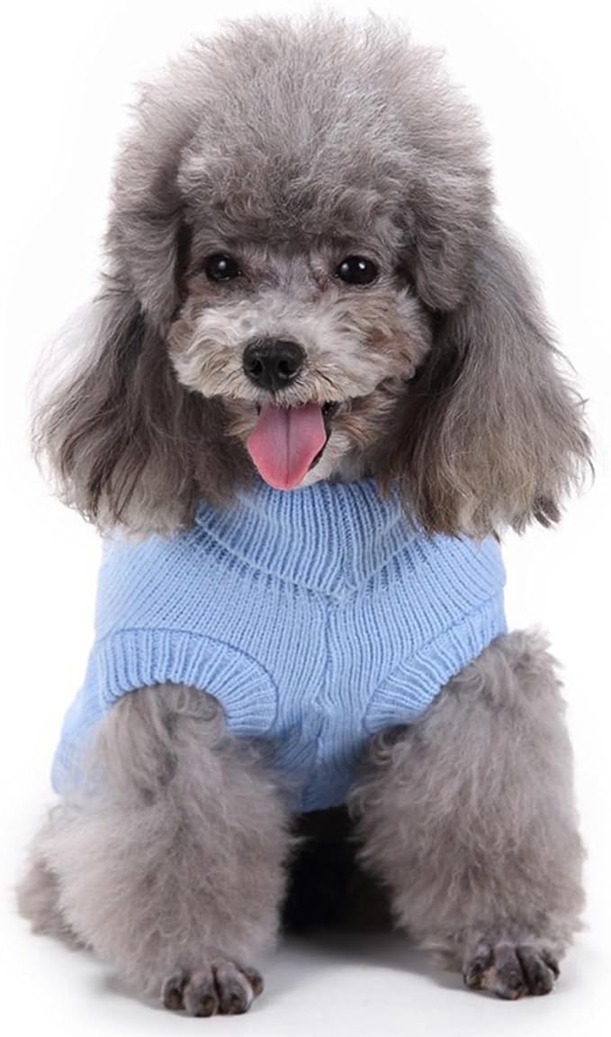 Small Dog Sweaters Knitted Pet Cat Warm Dog Sweatshirt Winter Clothes Kitten Puppy Sweater (X-Small,Light Blue)