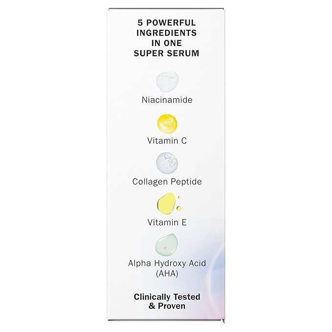 Olay Super Serum - Glow Serum for Face - Activated Niacinamide, Vitamin C & E, Collagen Peptide, AHA - 5-in-1 Benefits - Brightens, Hydrates, Smooths, Firms, Evens Tone, Proactive Anti-Aging, 1.7 Oz