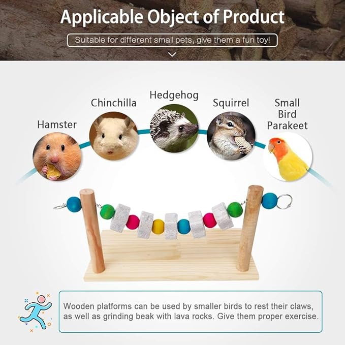 Hamiledyi Hamster Wood Ledge Platform with Lava Stone Block Chinchilla Cage Resting Wooden Shelf Chew Toys for Guinea Pig Gerbil Mouse Rat