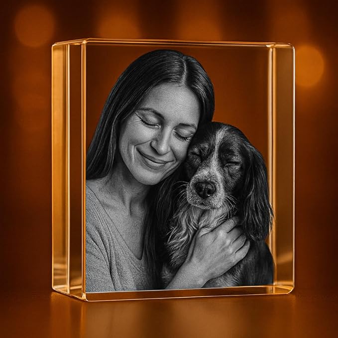 Personalized 3D Crystal Heart Figurine – Custom Photo Engraved Gift, Premium Crystal Keepsake for Anniversary, Wedding, Birthday, Couples & Loved Ones(medium rectangle 3 * 3.5 * 3 inches)