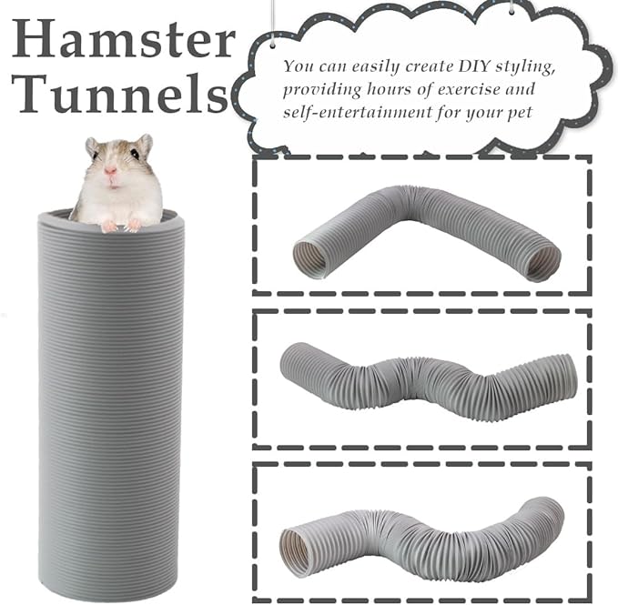 PINVNBY Plastic Hamster Cage Tunnels with Chew Toy,2 PCS Small Animal Folding Tube Guinea Pigs Training Hideout Tunnel 19 PCS Ferrets Cage Accessories for Mouse Gerbils Rats Mice(Gray)