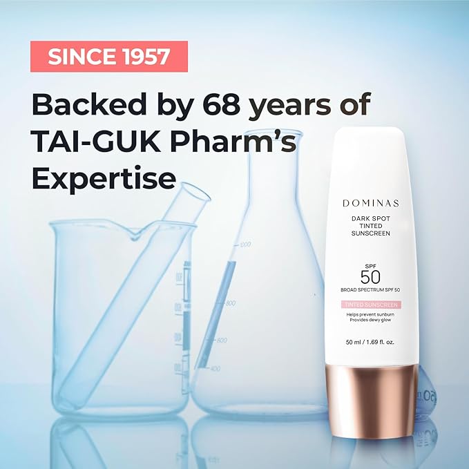 DOMINAS Dark Spot Tinted Sunscreen SPF 50 - Broad Spectrum UV Defense & Tone Correction with Panthenol, Lightweight, Non-Sticky, Hydrating Formula, Soothing & Glow, Korean Skincare, 1.69 fl oz