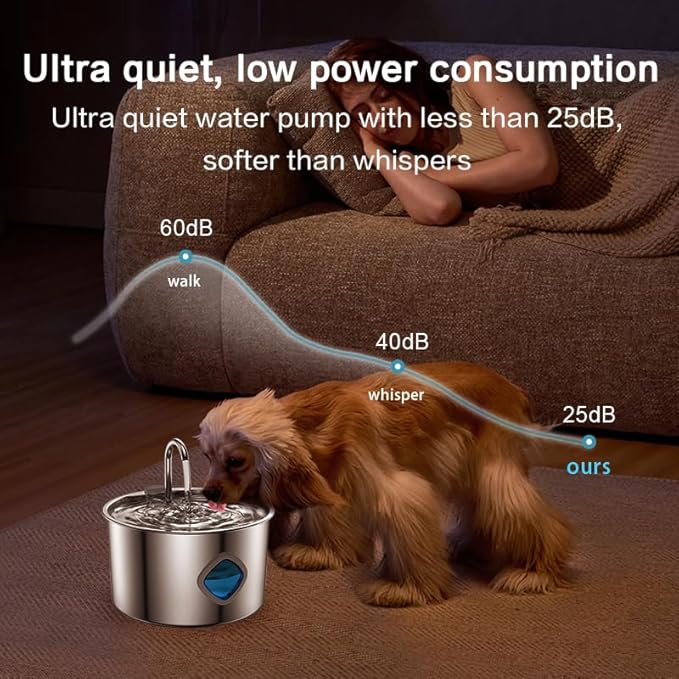 Cat Water Fountain Stainless Steel, 108oz/3.2L Automatic Pet Fountain with Multi-Filtration System, Ultra-Quiet Pump (<25dB), Water Level Window & Easy Clean