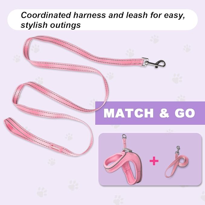 Cat Harness and Leash Set,Escape Proof Kitten Harness,Step in Adjustable Soft Lightweight,Easy Control,Reflective Strips Comfortable for Walking Travel(Baby Pink,M)