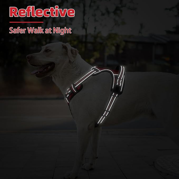 PUPTECK No Pull Dog Harness Medium Sized, Adjustable Reflective Dog Harness with Handle Easy Control, Comfortable Soft Padded Pet Vest Harness for Medium Dogs, Red M