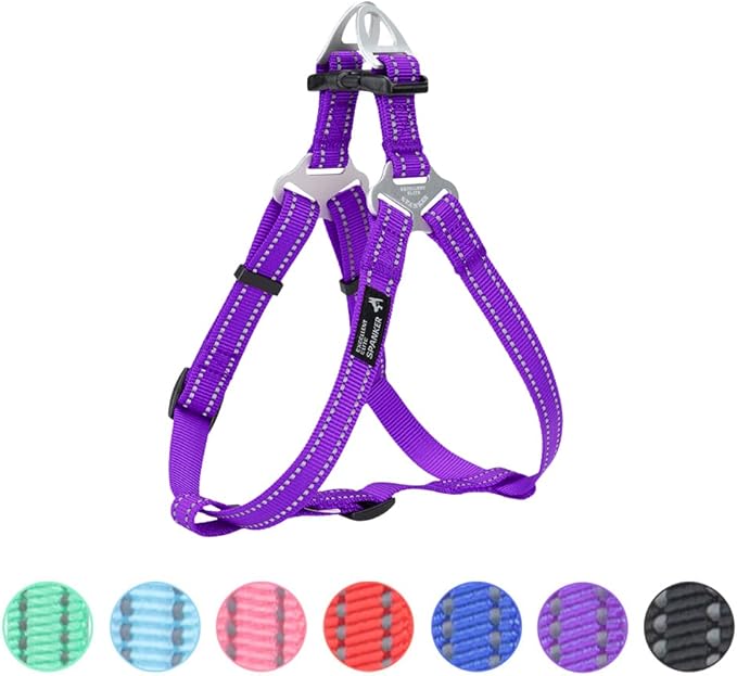 EXCELLENT ELITE SPANKER No Pull Dog Harness Adjustable Nylon Step-in Easy Pet Vest Chest Strap with Reflective and Leash Ring for Small Medium Large Breed Dogs Training Walking(Purple-S)