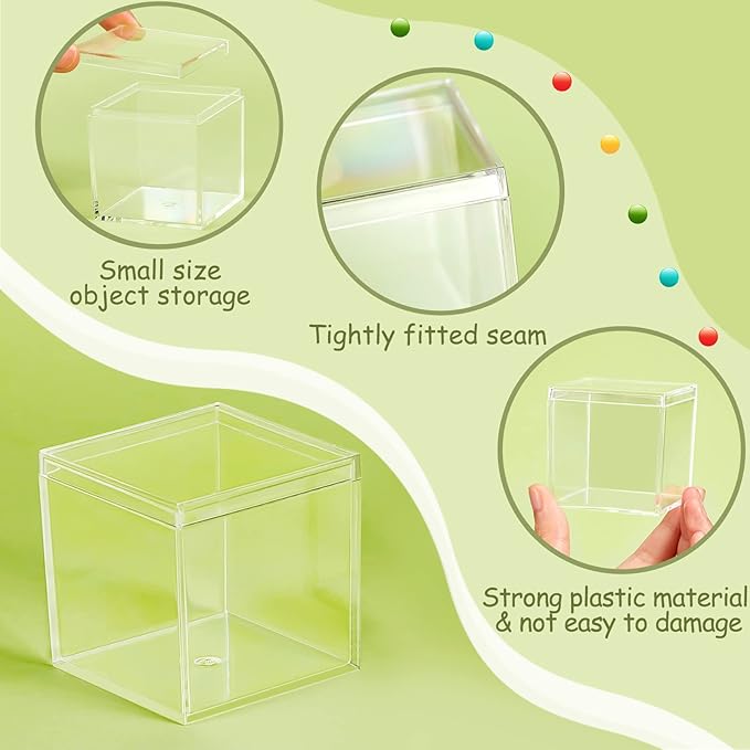 Juexica 12 Pcs Clear Acrylic Box with Lid Plastic Small Acrylic Boxes Decorative Storage Box Jewelry Display Mini Clear Container for Home Candy Pill Tiny Jewelry(Square,4 x 4 x 4)