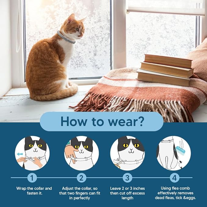 Flea Collar for Cats, Cat Flea and Tick Collar, Cat Flea Collars, Kitten Tick Collars, Adjustable 8 Months Protection (Pack of 2)