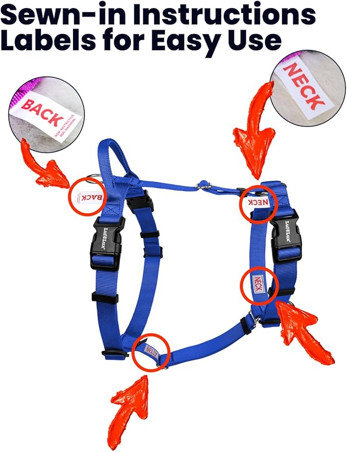 Non Restrictive Dog Harness, Easy Walk Freedom No Pull Harness, Keep Balance, Lightweight, Neck Buckle, 2 Clips for Back and Front Clip, Sewn-in Instructions Labels for Easy Use, Medium, Blue