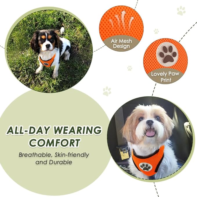 Lukovee Dog Seat Belt for Car, Adjustable Dog Car Harness for Large Medium Small Dogs, Soft Padded & Breathable Mesh Dog Seatbelt with Car Vehicle Connector Strap (Orange Double Clip,Medium)