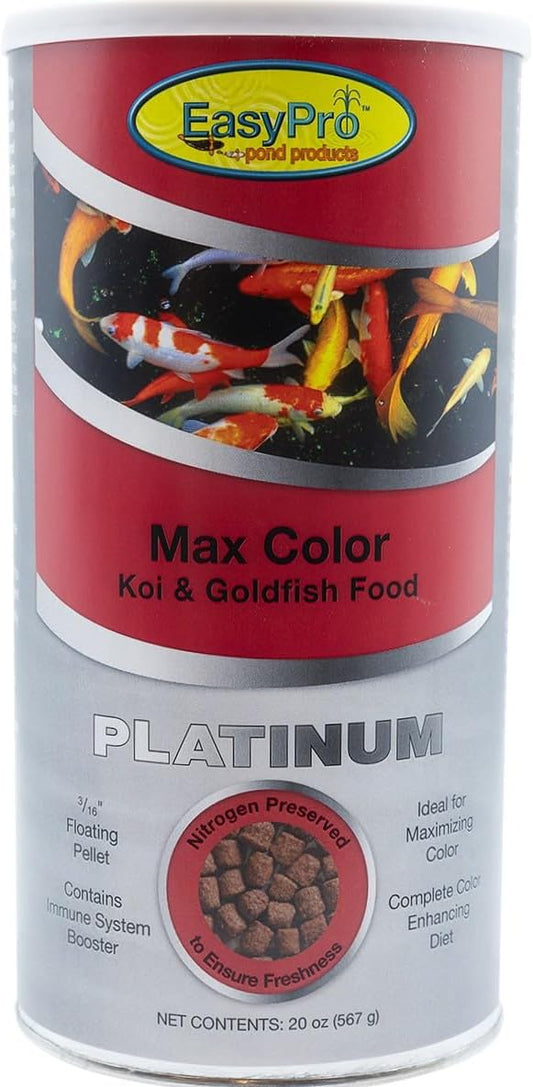 EasyPro Pond Products Platinum Koi and Goldfish Food PC1 Max Color Floating Pellets | Spirulina Enriched Formula for Vibrant Color Support | 5.0 mm Pellet Size | 20 oz Canister