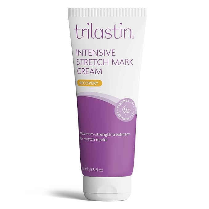 TriLASTIN Stretch Mark Cream - Collagen-Boosting Formula & Pregnancy Hospital Bag Essential - Paraben-Free Maternity Bump Butter - Fast-Absorbing Unscented Stretch Mark Lotion - 5.5 Oz Tube