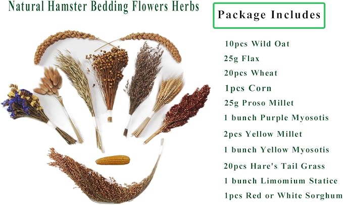Natural Hamster Bedding Flowers Herbs Sprays Treat for Cage Habitat Enclosure Decor for Dwarf Syrian Gerbils Mice Mouse Rat Pet Accessories Supplies