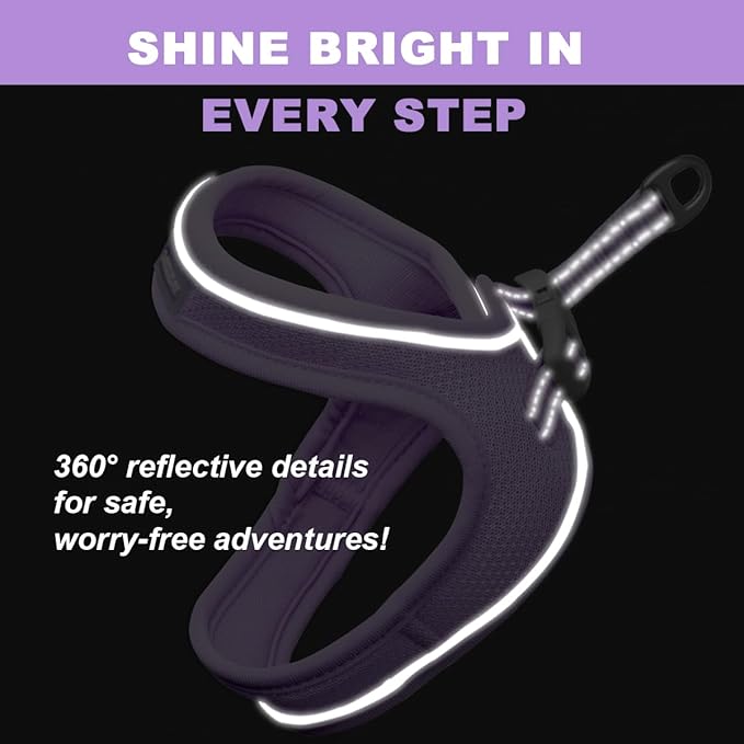 Cat Harness and Leash Set,Escape Proof Kitten Harness,Step in Adjustable Soft Lightweight,Easy Control,Reflective Strips Comfortable for Walking Travel(Violet Purple,S)