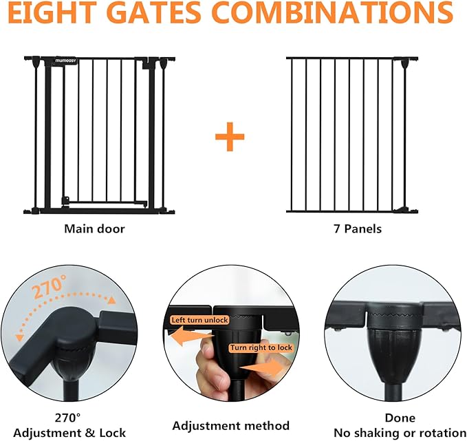 199" Extra Wide Baby Gate, Play Yard Child Safety Gate, Dog Gates with Auto-Close Door, Double Locking System for The House Doorways, Fireplace, Kitchen, 8-Panels, 30" Tall