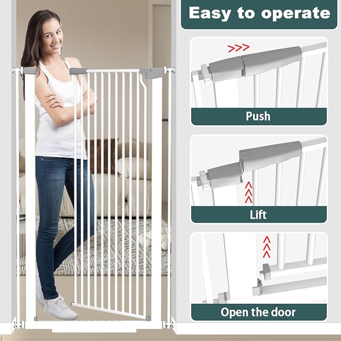 51.18" Extra Tall Cat Gate for Doorway 48.5-56.3" Width,Tall Baby Gate Cat Gate Extra Wide Cate Gate Safety,Extra Narrow Auto-Close for Indoor Stairs, Doorways, and Kitchen