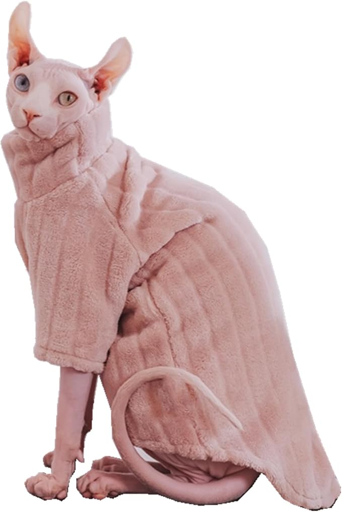 Turtleneck Sweater for Sphynx Cat Soft Coral Fleece Cat Clothes Thick Winter Warm Outfit Coat for Hairless Cats and Small Dogs Apparel with Sleeves (Pink, XXL (13.3-16 lbs))