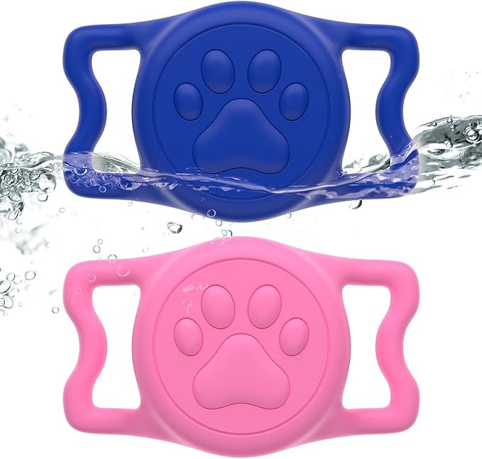 for Airtag Dog Collar Holder, Dog Airtag Holder Waterproof, Lightweight & Soft Silicone Air Tag Case for Pet Collars, Works with Multiple Tracker Tag Products (Blue1+Pink1, 2 Pack)