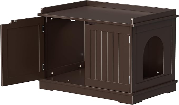 Cat Litter Box Enclosure Furniture Wooden w/Adjustable Divider, Indoor Cat House Storage Cabinet,End Table,for Large Cats (Brown)