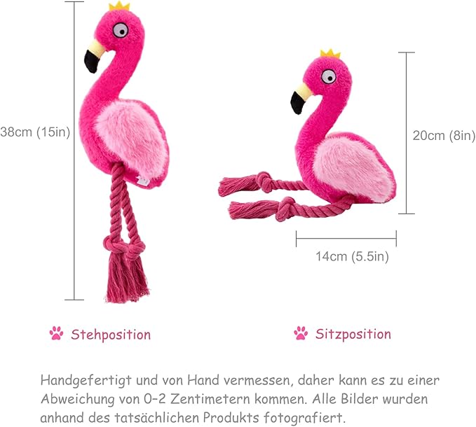 Flamingo Knot Squeaky Dog Toys with Crinkle Paper for Small and Medium Dogs,Stuffed Plush Chew Toys for Puppy to Cuddle, Curl up, Snuggle - Red