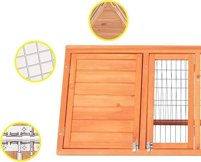 Small Chicken Coop Indoor Outdoor, Wooden Triangle Quail Cage All Weather Used Bunny Hutch with with Wire Fence,Pull-Out-Tray for Chick Duck Rabbit Guinea Pig(Brown)