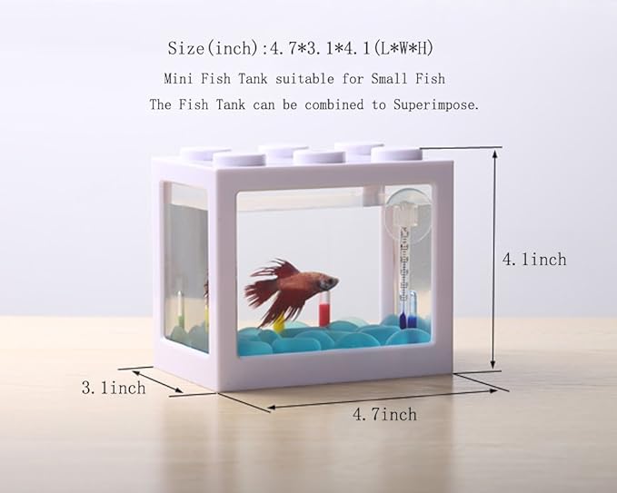 OMEM USB Mini Fish Tank, Desktop Micro-Landscape LED Aquarium Kit, Building Blocks Superimposed Fish Tank