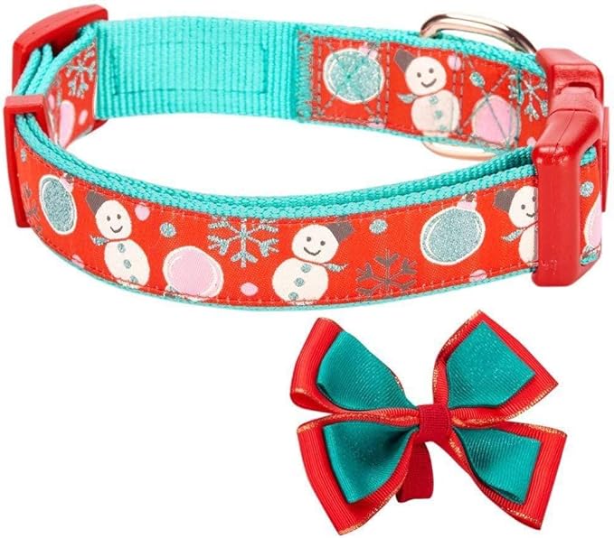Blueberry Pet “Moments of Excitement” Christmas Snowman Adjustable Bowtie Dog Collar, X-Small, Fits 8"-11" Neck