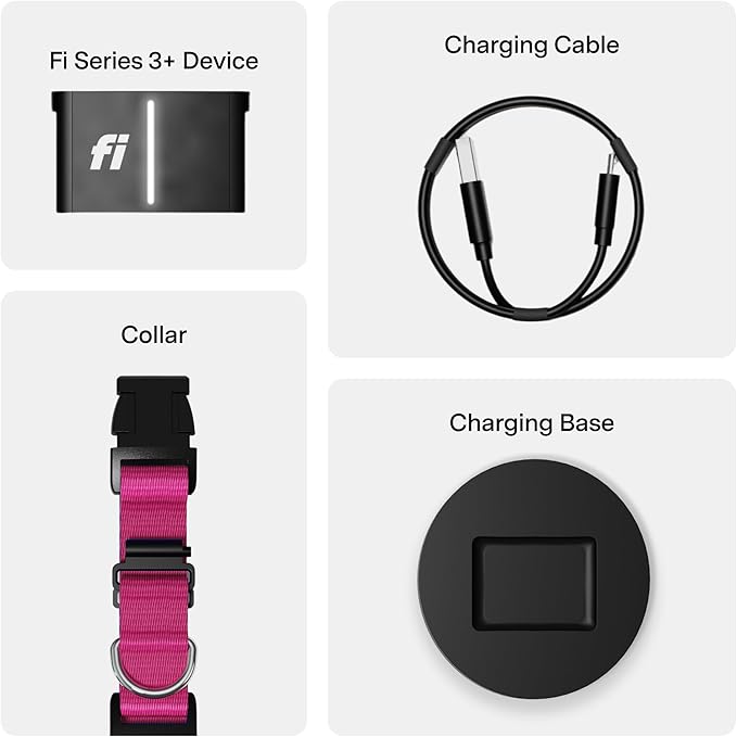 New Fi Series 3+ Smart Dog Tracker Collar [12 Month Membership Included] GPS Tracker for Dogs with Health & Behavior Monitoring, Escape Alerts, Waterproof, LED, Apple Watch Compatible (Pink, Medium)