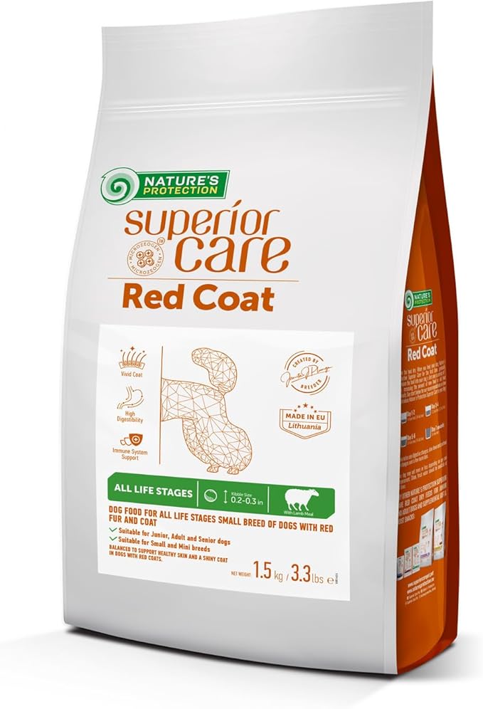 Nature's Protection Dry Dog Food for Small Breed - High Protein, Grain Free, Tear Stain Formula - Dog Kibble for Puppy & Adult Dogs with Red Fur (Superior Care - Lamb, 3.3 lb)