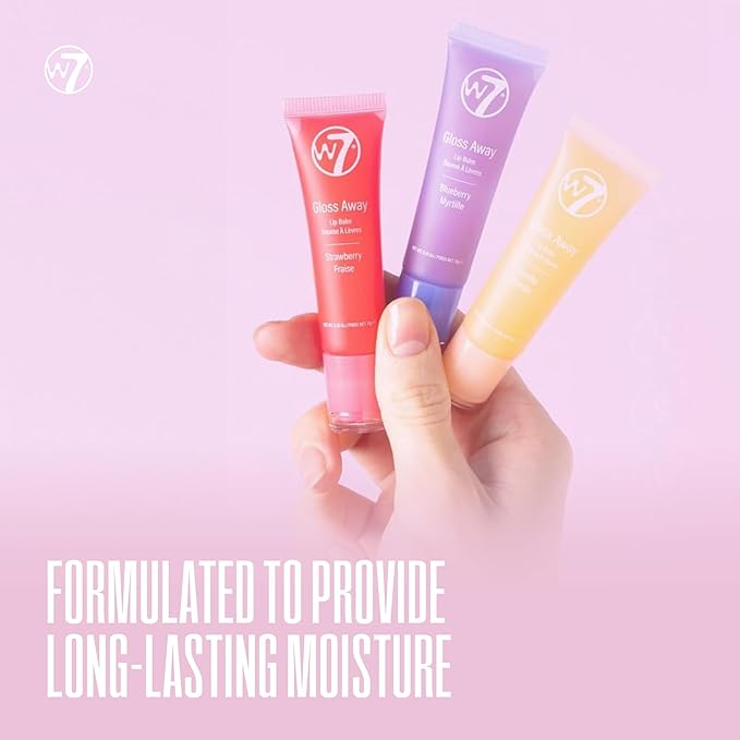 W7 Gloss Away Trio - Hydrating Lip Balm Gift Set with Shea Butter & Fruit Extracts - Restores Chapped & Dry Lips - Vegan & Cruelty-Free - Blueberry, Vanilla, Strawberry
