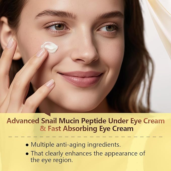 COSMOO Snail Peptide Under Eye Cream, Eye Cream for Dark Circles and Puffiness, Eye Bags, Wrinkles Fine Lines Skin Care Treatment Firming With Snail Mucin and Niacinamide, Korean Skin Care Formula
