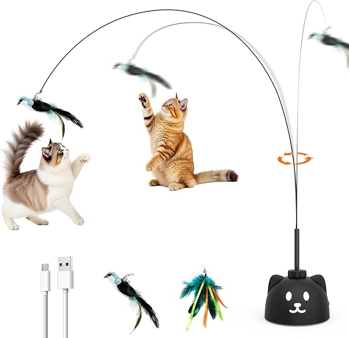 Interactive Cat Toys for Indoor Cats Automatic Electric Flying Bird Feather Cat Toy - Best Kitten & Adult Cat Enrichment Toy Stick-on Hanging Electric Kitty Toys for Bored Cats