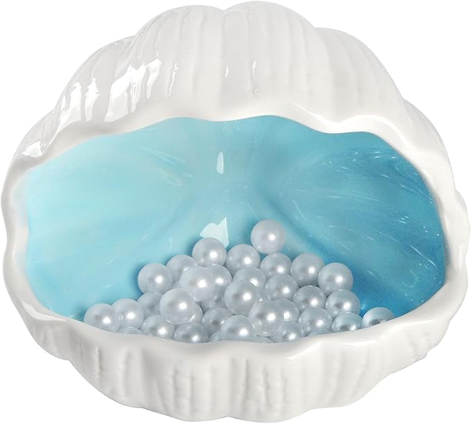 Ceramic Shell Cave with 50 Pearls - Betta Fish & Shrimp Tank Decorative Hideout(Blue + 50PCS Pearl)