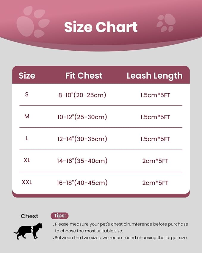 FAYOGOO Cat Harness, Cat Leash and Harness Set for Walking Escape Proof, Harness for Small Cats/Small Dogs, Large Kitten/Puppy Harness and Leash, Harness for Cats S-XXL(Pink, X-Large)
