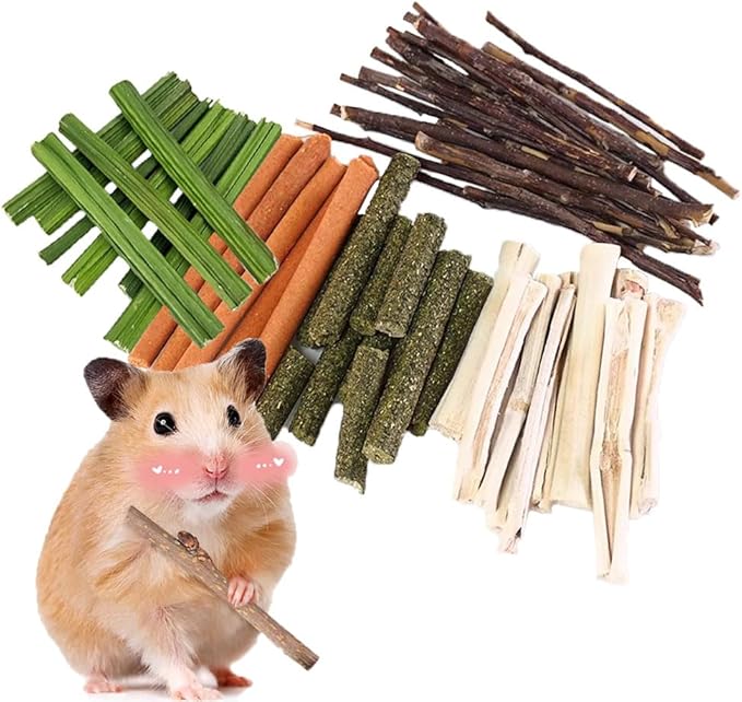 Types of Combined Chew Toys Molar Sticks Sweet Bamboo Apple Branch Timothy Grass for Pets Chinchilla Squirrel Gerbil Hamster Squirrel Guinea Pigs 400 Grams